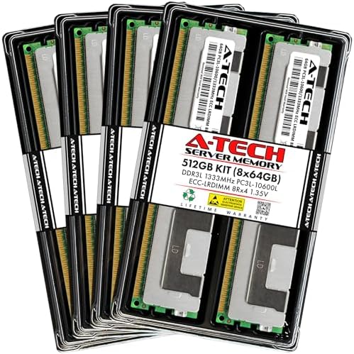 A-Tech 512GB Kit (8x64GB) DDR3/DDR3L 1333MHz PC3L-10600L ECC LRDIMM 8Rx4 Octal Rank 1.35V Load Reduced DIMM 240-Pin Server RAM Memory Upgrade Modules (A-Tech Enterprise Series)