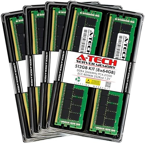 A-Tech 512GB Kit (8x64GB) DDR4 2666MHz PC4-21300 ECC RDIMM 4Rx4 (3DS 2S2Rx4) Quad Rank 1.2V ECC Registered DIMM 288-Pin Server & Workstation RAM Memory Upgrade Modules (A-Tech Enterprise Series)