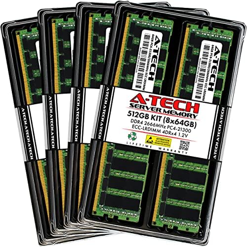 A-Tech 512GB Kit (8x64GB) DDR4 2666MHz PC4-21300 ECC LRDIMM 4Rx4 (4DRx4) Quad Rank 1.2V Load Reduced DIMM 288-Pin Server RAM Memory Upgrade Modules (A-Tech Enterprise Series)