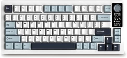 FKZ LT75 Creamy Keyboard with Screen&Knob,75% Hot Swappable Linear Switch Gasket Mount Custom RGB Gaming Keyboard BT5.0/2.4G/Type-C Wired NKRO Wireless Mechanical Keyboard (Light-Blue)