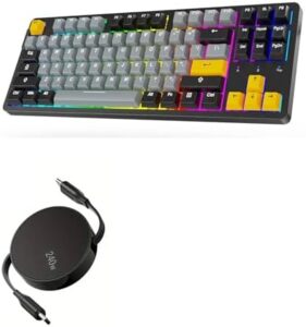 BoxWave Cable Compatible with ARZOPA K87 RGB Mechanical Gaming Keyboard – PD miniSync (240W), Retractable PD 240W Portable USB Type-C Cable – Jet Black