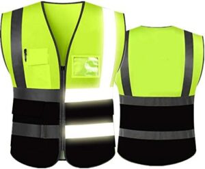 High Visibility Safety Reflective Vest with Pockets and Zipper Construction Hi Vis Work Vest(Neon Yellow/Black M)