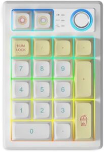 K19 Mechanical Numpad,Hot Swappable BT5.0/2.4G/USB-C Wireless Number Pad Macro RGB Backlit 19 Keys Mini Numeric Keypad with Knob PBT Keycaps Programmable for PC/Laptop/Gaming (White-Yellow)