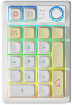 K19 Mechanical Numpad,Hot Swappable BT5.0/2.4G/USB-C Wireless Number Pad Macro RGB Backlit 19 Keys Mini Numeric Keypad with Knob PBT Keycaps Programmable for PC/Laptop/Gaming (White-Yellow)