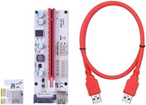100PCS LED 008S PCI-E Riser Card PCI Express 1X to 16X 60CM USB 3.0 Cable 4Pin 6Pin 15Pin SATA Power for GPU Video Card(Red 0.6M)