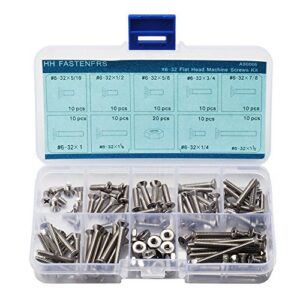 #6-32 Flat Head Machine Screws Assortment Kit,#2 Phillips Drive,Stainless Steel,1/4-inch to 1-1/4-inch,Nuts(110 Piece)