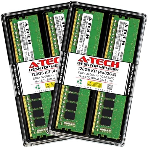 A-Tech 128GB Kit (4x32GB) RAM for ASUS ROG Strix TRX40-E Gaming Motherboard | DDR4 3200MHz PC4-25600 DIMM 2Rx8 1.2V 288-Pin Non-ECC UDIMM Memory Upgrade