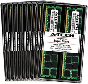 A-Tech 144GB (18x 8GB) DDR3 1333MHz ECC RDIMM Memory Kit for SuperMicro Super X8DTU-6F+, X8DTU-6TF+, X8DTU-6F+-LR, X8DTU-6TF+-LR – PC3-10600 Registered DIMM 2Rx4 1.5V Dual Rank Server RAM Memory