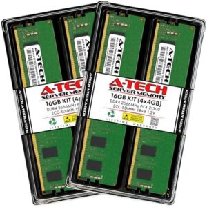 A-Tech 16GB Kit (4x4GB) DDR4 2666MHz PC4-21300 ECC RDIMM 1Rx8 Single Rank 1.2V ECC Registered DIMM 288-Pin Server & Workstation RAM Memory Upgrade Modules (A-Tech Enterprise Series)