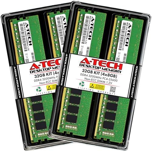 A-Tech 32GB Kit (4x8GB) RAM for ASUS ROG Crosshair VI (Hero/Hero (Wi-Fi AC)/Extreme) Motherboard | DDR4 3200MHz PC4-25600 DIMM 1.2V 288-Pin Non-ECC UDIMM Memory Upgrade