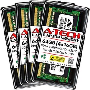 A-Tech 64GB (4x16GB) DDR4 3200 MHz SODIMM PC4-25600 (PC4-3200AA) CL22 Non-ECC Laptop RAM Memory Modules