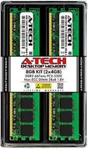 A-Tech 8GB (2x4GB) DDR2 667MHz UDIMM PC2-5300 CL5 2Rx8 1.8V DIMM Non-ECC Unbuffered Desktop RAM Memory Modules