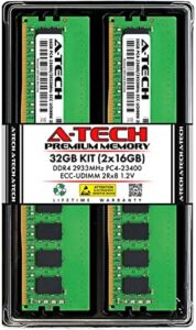 A-Tech Server 32GB Kit (2x16GB) DDR4 2933MHz PC4-23400 ECC UDIMM 2Rx8 Dual Rank 1.2V ECC Unbuffered DIMM 288-Pin Server & Workstation RAM Memory Upgrade Modules (A-Tech Enterprise Series)