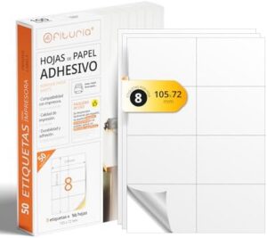 A4 Sheets of White Self Adhesive Labels, Create Your Own Customized, Secure Self-Adhesive A4 Paper, Self Adhesive Label for Printing – Ofituria (8 Per Sheet, 50 Sheets)