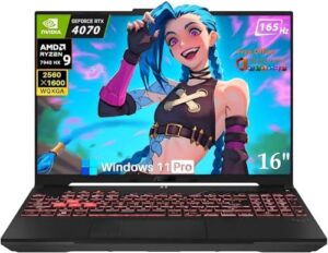 ASUS TUF A16 Gaming Laptop, 16″ 2560 x 1600 165Hz Display, AMD Ryzen 9 7940HX(Beat i9-13900H), GeForce RTX 4070, 64 GB DDR5 RAM, 8 TB SSD, Wi-Fi 6, Backlit, Lifetime Microsoft Office, Windows 11 Pro
