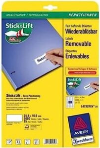 AVERY – Pack of 2000 self-Adhesive and Removable Labels, Customizable and Printable, Size 35.6 x 16.9 mm, Laser/Inkjet Printing, (L4732REV-25)
