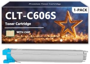 CLT-606S Toner Cartridge Compatible for Samsung CLT-K606S CLT-C606S CLT-M606S CLT-Y606S Toner for Samsung CLX-9250 CLX-9252 CLX-9350 CLX-9352 Printers, 1 Cyan