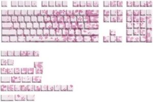 Cherry Blossom Pink Keycaps,Side Printed Shine Through Japanese Anime Keycaps Dye-Sub PBT Cherry Profile 140Keys Custom Key Caps Set for Cherry MX Switch Mechanical Gaming Keyboard (Pink-White)
