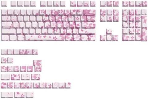 Cherry Blossom Pink Keycaps,Side Printed Shine Through Japanese Anime Keycaps Dye-Sub PBT Cherry Profile 140Keys Custom Key Caps Set for Cherry MX Switch Mechanical Gaming Keyboard (Pink-White)