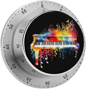 Colorful Piano Keyboard Music Note Kitchen Timer 60 Minute Visual Wind Up Timer Indoor Mechanical Timers with Magnetic Base Stainless Steel Timers for Home Cooking Time Management Tool