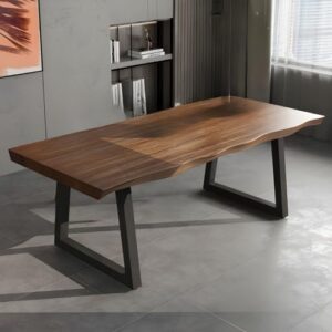 CraftThink Writing Desk, Simple Workstation Business Furniture with Black Sled Base and Brown Wood Top Computer Desk Study Table Work Table for Home Office- Without Chairs 86.5″ L x 35.5″ W x 29.5″ H