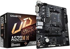 GIGABYTE Motherboard A520M H, SKT AM4, AMD AM4 A520, 2X DDR4, PCI Ex16, Micro ATX, USB 3.2, M.2 Socket 3, HD Audio, Gbe LAN, (A520M H)