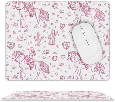 Girls on Horse Back and Cactus Leather Mouse Pad Desk Mat Ultra-Thin Non-Slip Square Gaming Pads for Computers Laptop Office
