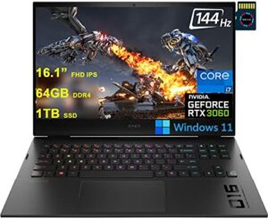 HP Omen 16 Gaming Laptop I 16.1” Full HD IPS 144Hz 7ms I 11th Gen Intel 8-Core i7-11800H I 64GB DDR4 1TB SSD I Geforce RTX 3060 6GB I Thunderbolt Backlit Win11 + 32GB MicroSD Card