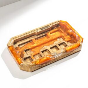 Handmade Keycap Display Case Box – Resin and Wood Artisan Keycap Holder, 25-Slot Storage Tray for Mechanical Keyboard Keycaps, Custom Gift for Gamers – 7.6 x 6.8 x 1.0 in (Orange)