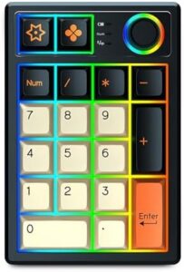 K19 Mechanical Numpad,Hot Swappable BT5.0/2.4G/USB-C Wireless Number Pad Macro RGB Backlit 19 Keys Mini Numeric Keypad with Knob PBT Keycaps Programmable for PC/Laptop/Gaming (Black-Orange)