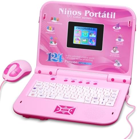 Kids Laptop, Color Screen Bilingual Laptop Spanish/English with 124 Learning Modes, Computer for Kids Ages 5+