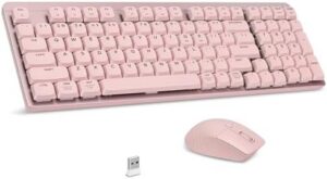 LeadsaiL FA98 Wireless Mechanical Keyboard and Mouse, 2.4Ghz Cordless Mechanical Keyboard and Silent Mouse, Low-Profile Red Switch, 98-Key Compact Slim 96% Keyboard for Windows/MacOS PC Laptop – Pink