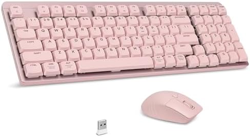 LeadsaiL FA98 Wireless Mechanical Keyboard and Mouse, 2.4Ghz Cordless Mechanical Keyboard and Silent Mouse, Low-Profile Red Switch, 98-Key Compact Slim 96% Keyboard for Windows/MacOS PC Laptop - Pink
