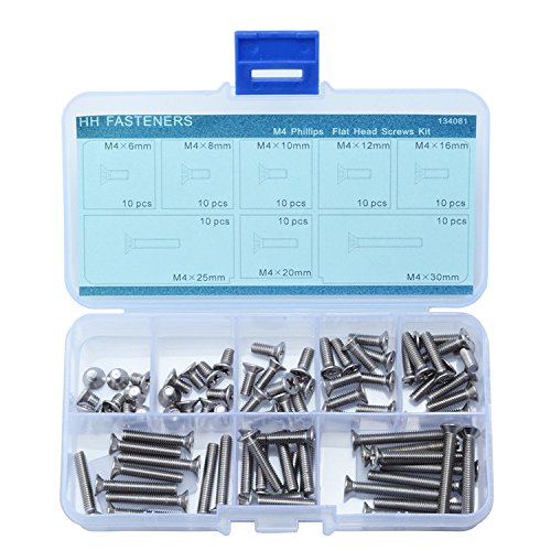 M4 Stainless Steel Phillips Flat Head Machine Screws Qty 80-Piece Assortmrnt Set,M4x6 M4x8 M4x10 M4x12 M4x16 M4x20 M4x25 M4x30mm