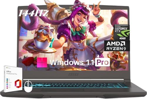MSI Thin 15 Gaming Laptop, AMD Ryzen 9 8945HS(Beat i9-13900H, Up to 5.2GHz), NVIDIA RTX 4060 8GB GDDR6, 15.6″ 144Hz IPS, 64 GB DDR5, 4 TB SSD, Windows 11 Pro, Office Pro Lifetime License
