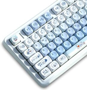PBT Keycaps, MOA Profile, Cute Bear 135 Keys, Gradient Blue, Dye-Sub Custom Keycap Set with Keycap Puller for Cherry Gateron MX Switch Mechanical Gaming Keyboard, Kawaii Keycaps