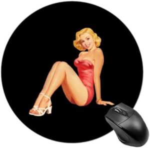 Pin Up Girl Vintage Round Mouse Pad Mat Waterproof Mousepad Anti-Skid Base for Computer Laptop