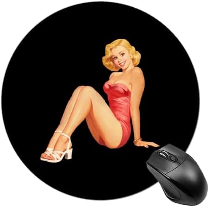 Pin Up Girl Vintage Round Mouse Pad Mat Waterproof Mousepad Anti-Skid Base for Computer Laptop