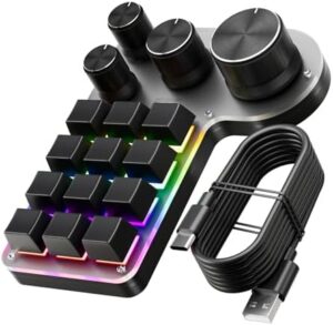 Programmable Macro Keyboard 12-Keys 4 Knob Gaming Keypad with USB Wired+BT Dual Mode Multi-Purpose Shortcut Custom Keypad for PC Desk