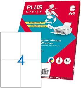 Self Adhesive White Labels for Printing, 100 Sheets of Sticker Paper on A4 Sheets for Inkjet Printers, Laser and Photocopiers, 4 Labels per Sheet (105 x 148 mm)