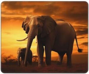 Sunset Parent-Child Elephant Small Mouse Pad Waterproof Non-Slip Rubber Base Mouse Mat Premium Textured Smooth Gaming Mouse Mat for Desk,Computers,Laptop,Office,10x12in