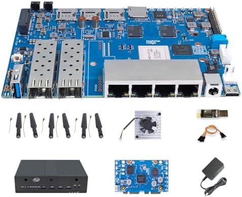 youyeetoo Banana Pi BPI-R4 WiFi 7 Router Development Board, 8GB RAM, 8GB eMMC, MediaTek MT7988A Chip, 2X 10Gbe SFP Slots, 4X Gbe Ports, Metal Case (Wi-Fi 7 Paket Bulk)